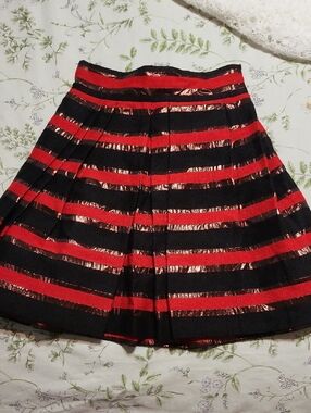 Marc Jacobs Red & Black Stripe Pleated Skirt